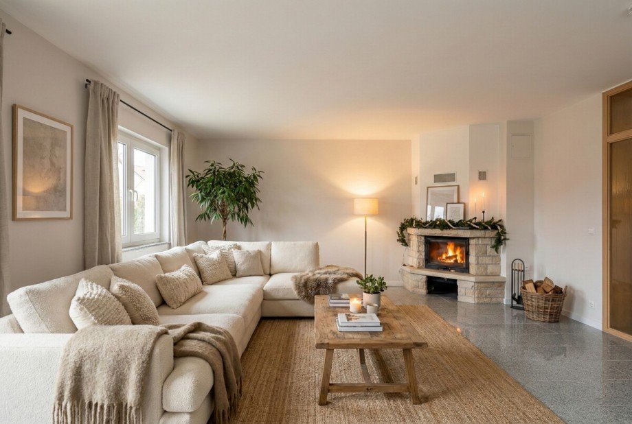 Wohnzimmer mit Kamin Doppelhaush�lfte Weiterstadt