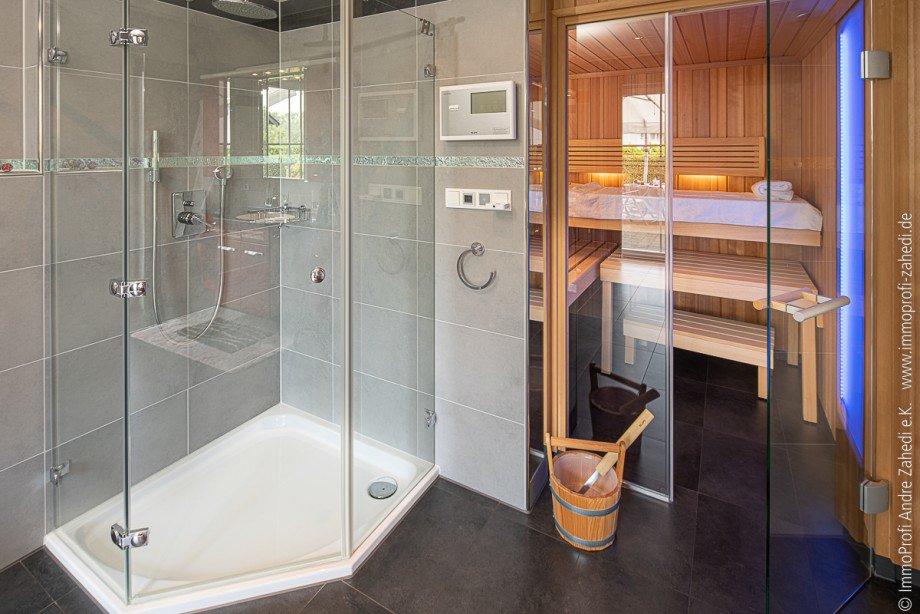 Duschbad mit Sauna im EG Einfamilienhaus Gernsheim