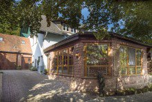 Blick auf Wintergarten Hofreite Forsthaus-Ensemble im Odenwald +VERKAUFT+