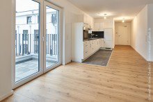Blick zu K�che Moderne 2-Zimmer-Wohnung mit EBK u. Balkon +VERMIETET+